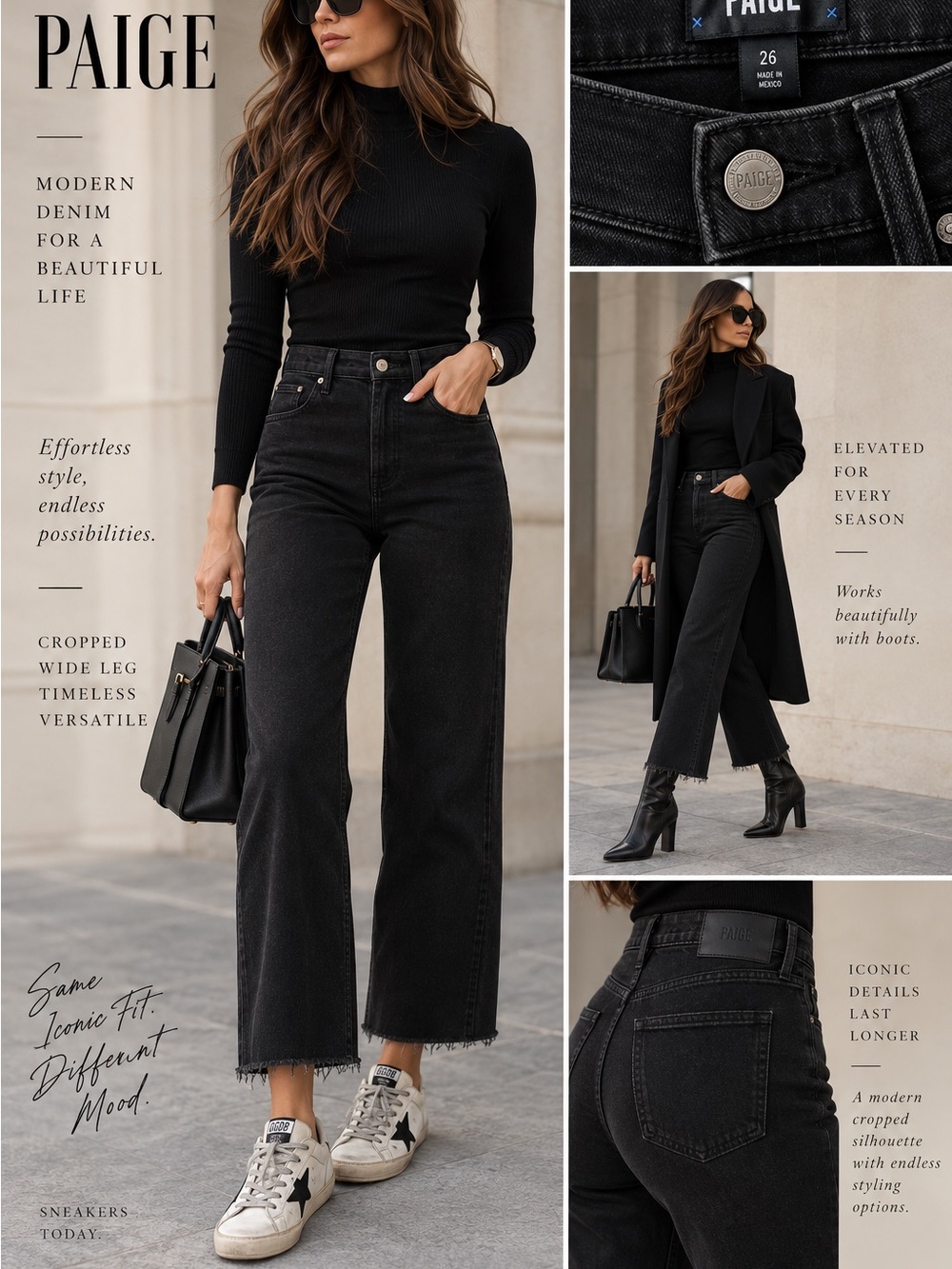 PAIGE Cropped Wide-Leg Jeans in Black Wash
